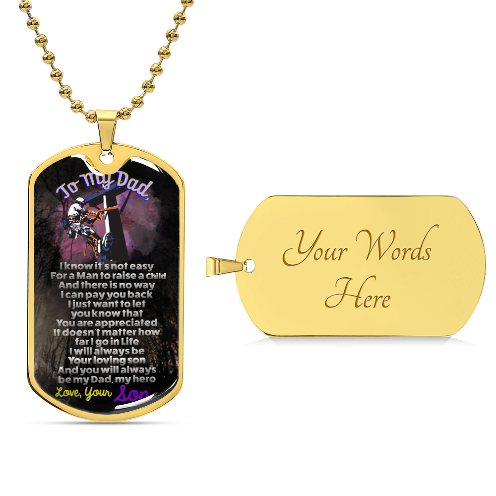 Lineman's Dad - Premium Dog Tag From Son - Army Tag Necklace, Dog Tag Necklace