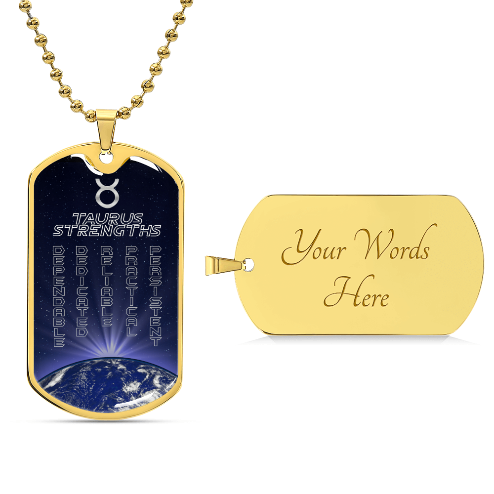 Taurus Ball Chain Dog Tag Necklace - Army Tag Necklace, Dog Tag Necklace
