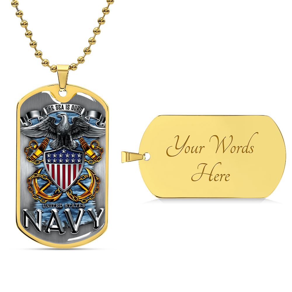 The Sea Is Ours Dog Tag With Military Ball Chain - Army Tag Necklace, Dog Tag Necklace
