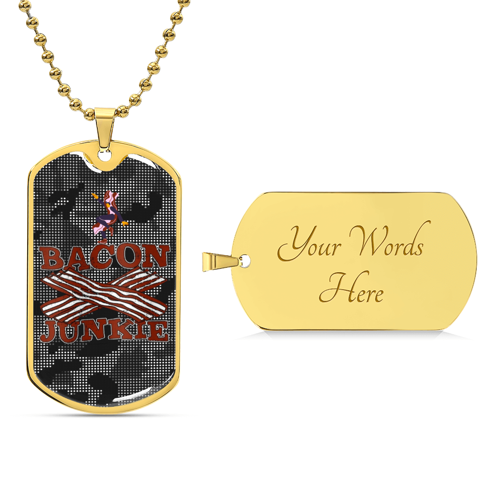 Funny Bacon Junkie Bacon Lover Carbon Fiber Camo Dog-Tag Necklace - Army Tag Necklace, Dog Tag Necklace