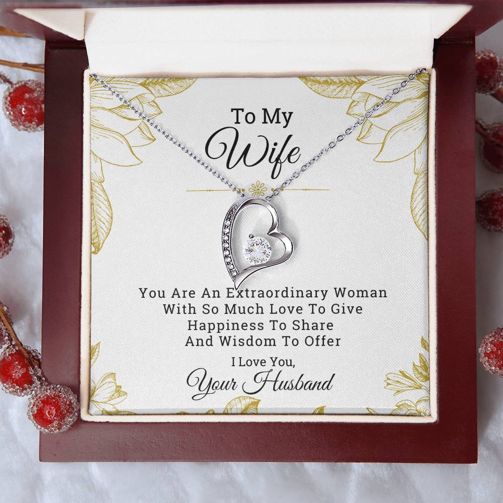 To My Wife Extraordinary Woman I Love You Your Husband Luxury Necklace Gift Set With Message Card & Gift Box Forever Love Necklace