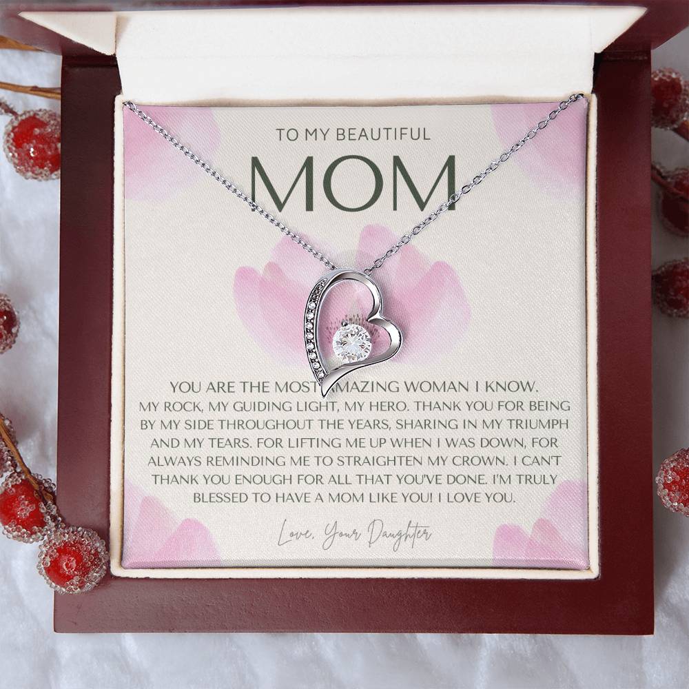 To My Beautiful Mom Necklace  Badass Mom Gift  Mother's Day Gift  Daughter To Mom Gift  Gift From Daughter To Mom On Wedding Day Forever Love Necklace