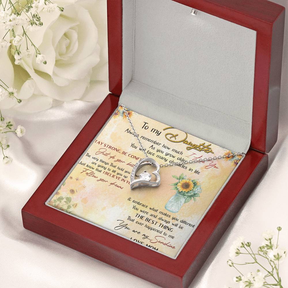 To My Daughter I Love You Mother's Day Sunflower Necklace Meaningful Necklace For Daughter Mother To Daughter Birthday Forever Love Necklace