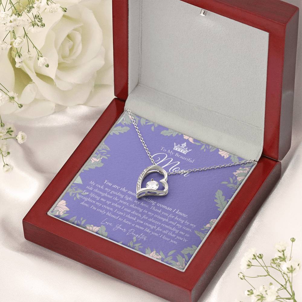 To My Beautiful Mom Necklace  Beautiful Mom Gift  Mother’S Day Gift  Birthday Gift For Mom  Gift From Daughter On Wedding Day Forever Love Necklace
