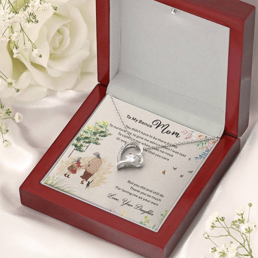 To My Bonus Mom Mother's Day Message Card Gift From Bonus Daughter Bonus Mom Necklace Step Mom Forever Love Necklace