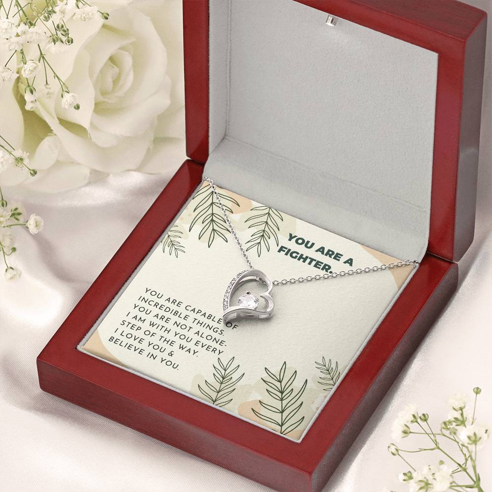 Fighter Inspiring Heart Stone Necklace Neutral Leaves Forever Love Necklace