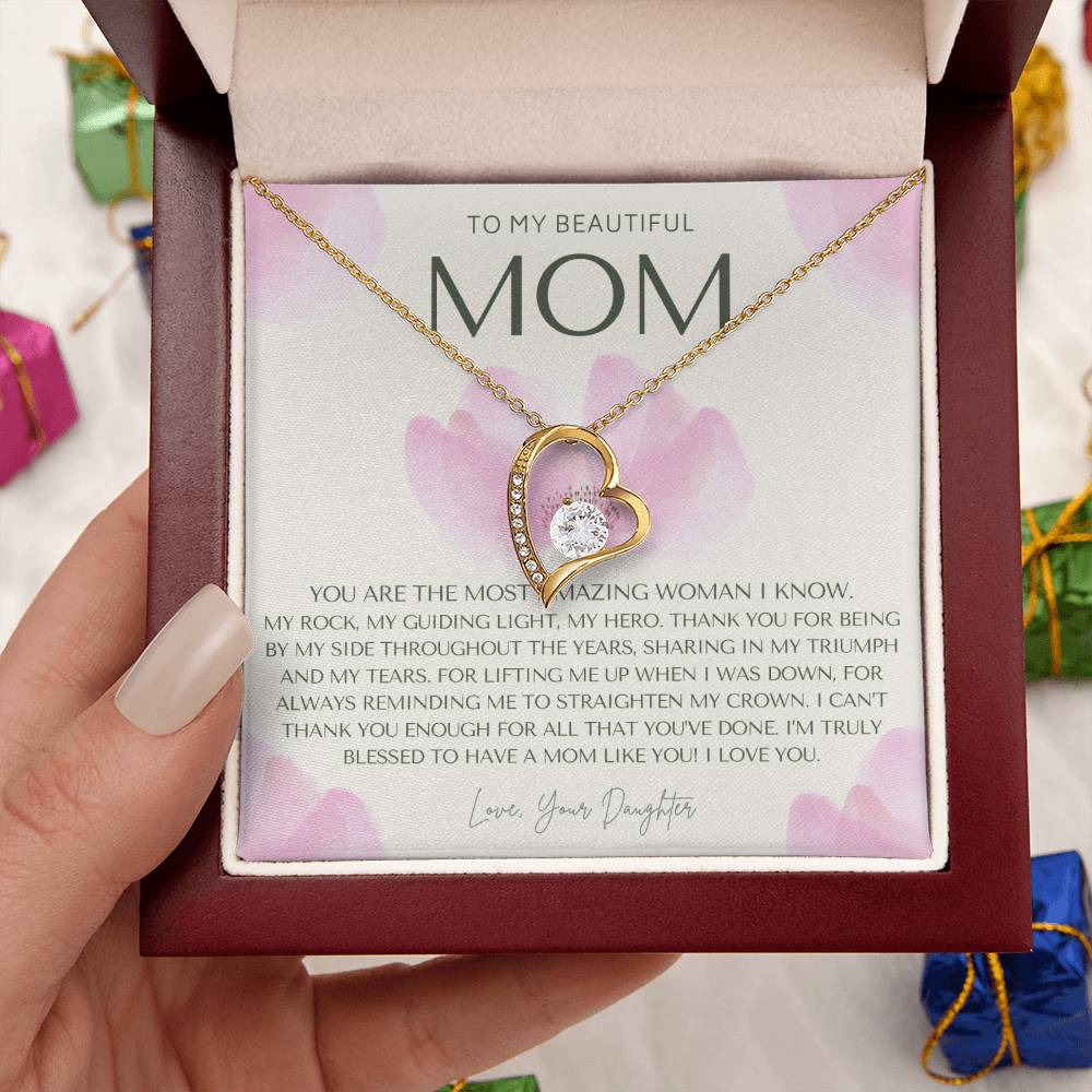 To My Beautiful Mom Necklace  Badass Mom Gift  Mother's Day Gift  Daughter To Mom Gift  Gift From Daughter To Mom On Wedding Day Forever Love Necklace