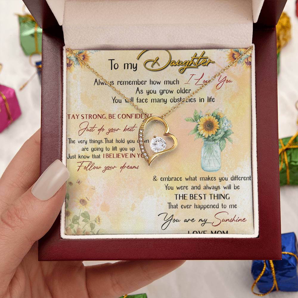 To My Daughter I Love You Mother's Day Sunflower Necklace Meaningful Necklace For Daughter Mother To Daughter Birthday Forever Love Necklace