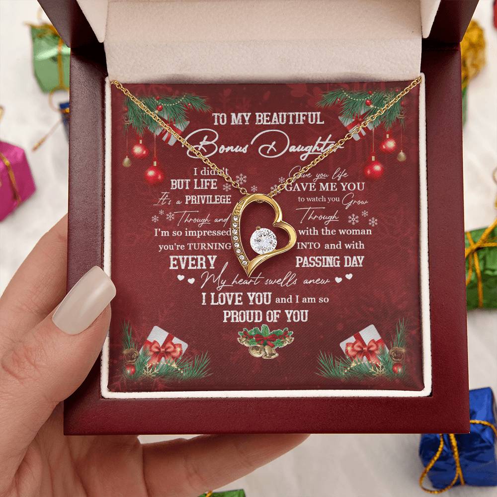 To My Beautiful Bonus Daughter Forever Love Necklace