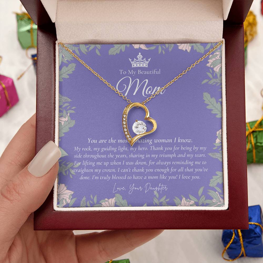 To My Beautiful Mom Necklace  Beautiful Mom Gift  Mother’S Day Gift  Birthday Gift For Mom  Gift From Daughter On Wedding Day Forever Love Necklace