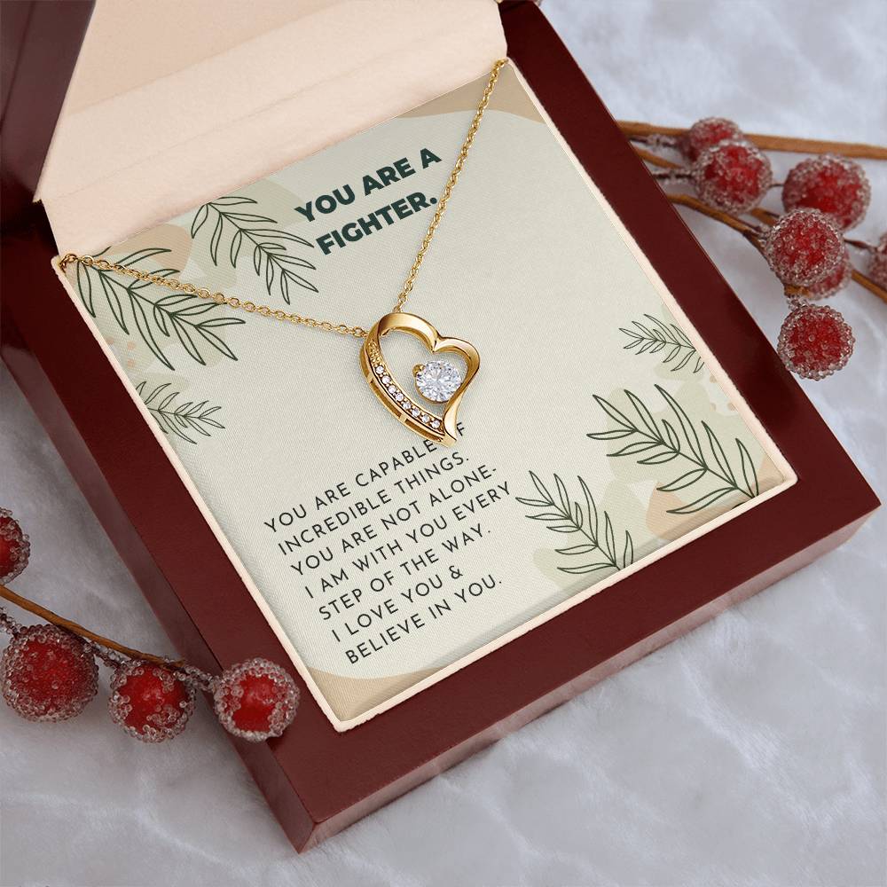 Fighter Inspiring Heart Stone Necklace Neutral Leaves Forever Love Necklace