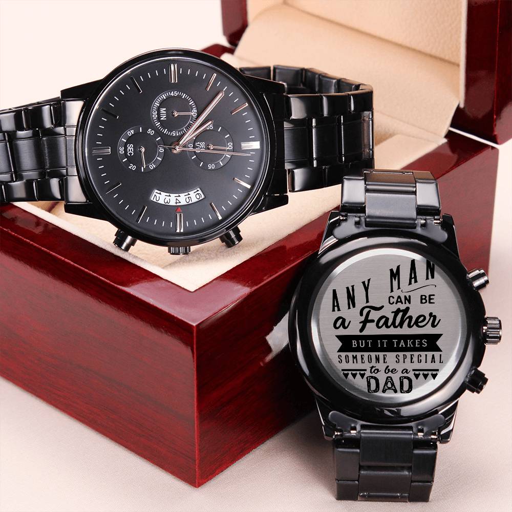 Engraved Black Chronograph Watch - Fathers Day Message Engraving Chronograph Watch