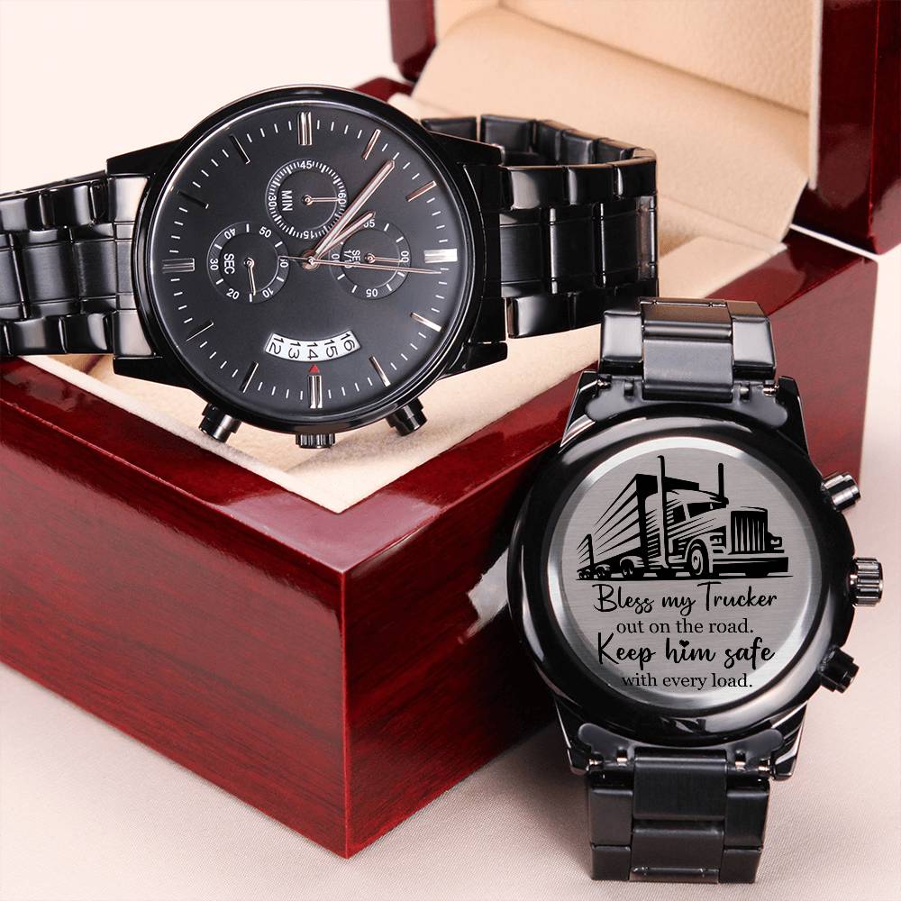 Keep My Trucker Safe On The Road Watch Engraving Chronograph Watch