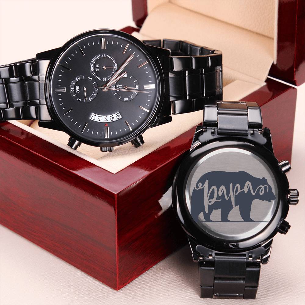 Engraved Watch Gift For Dad Father’s Day Gift For Daddy Birthday Gift For Dad Engraved Watch For Him Father Gift From Daughter And Son Papa Bear Engraving Chronograph Watch