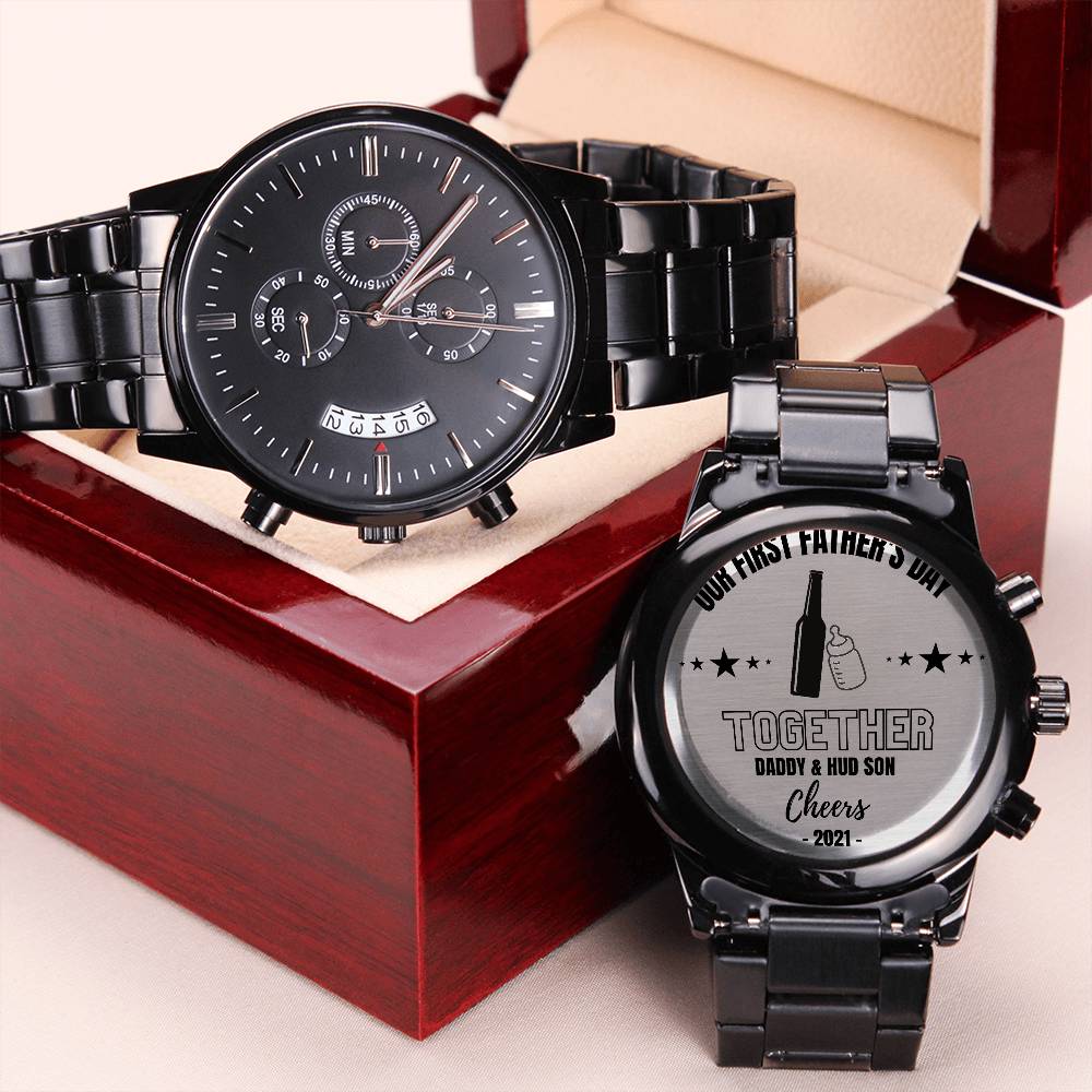Our First Father's Day Together - Gift For Dad - Wrist Watch Engraving Chronograph Watch