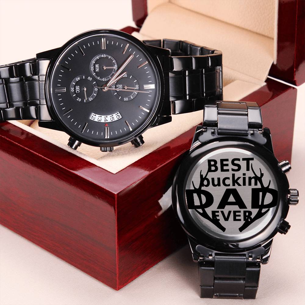 Best Buckin' Dad Ever Antlers Watch Funny Fathers Day Hunting Engraving Chronograph Watch