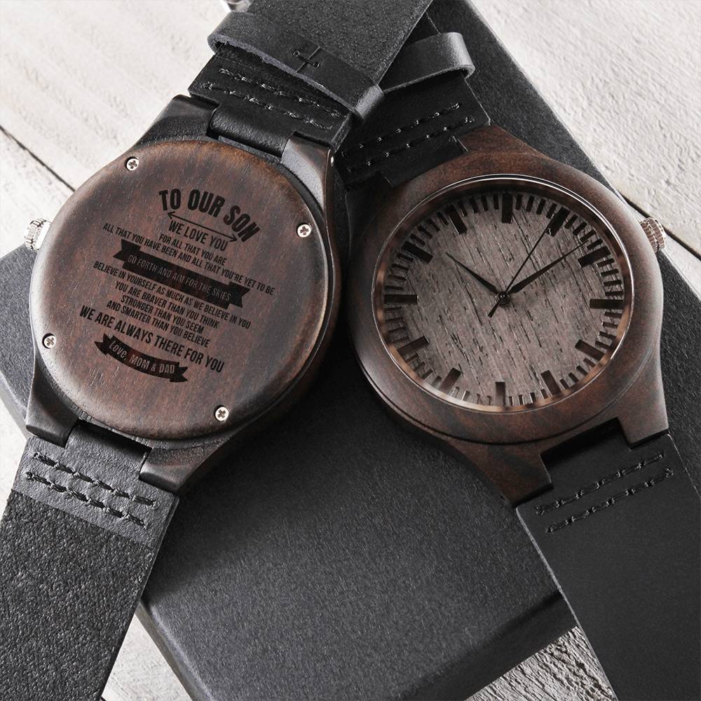 To Our Son Watch Love Mom & Dad To Our Son Watch From Mom And Dad For Son Birthday Gift From Mom Engraved Wooden Watch