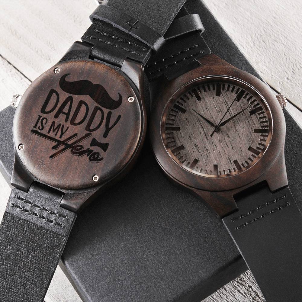 Daddy Is My Hero - Custom Gift For Dad Fathers Day Gifts Engraved Watch Men Personalized Watch For Men Metal Band Watc Engraved Wooden Watch