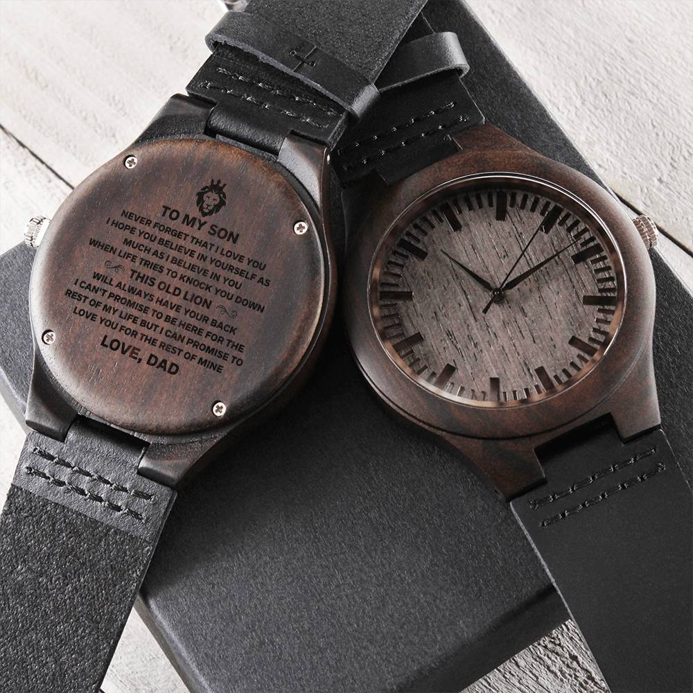 To My Son Engraved Watch - This Old Lion - Gift For My Son From Dad To My Son This Old Lion Personalized Custom Engrav Engraved Wooden Watch