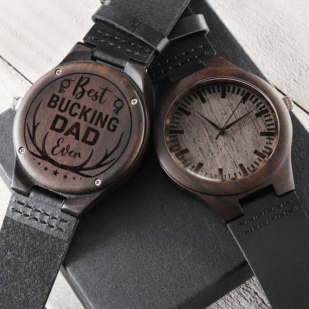 Best Bucking Dad Ever Engraved Wooden Watch