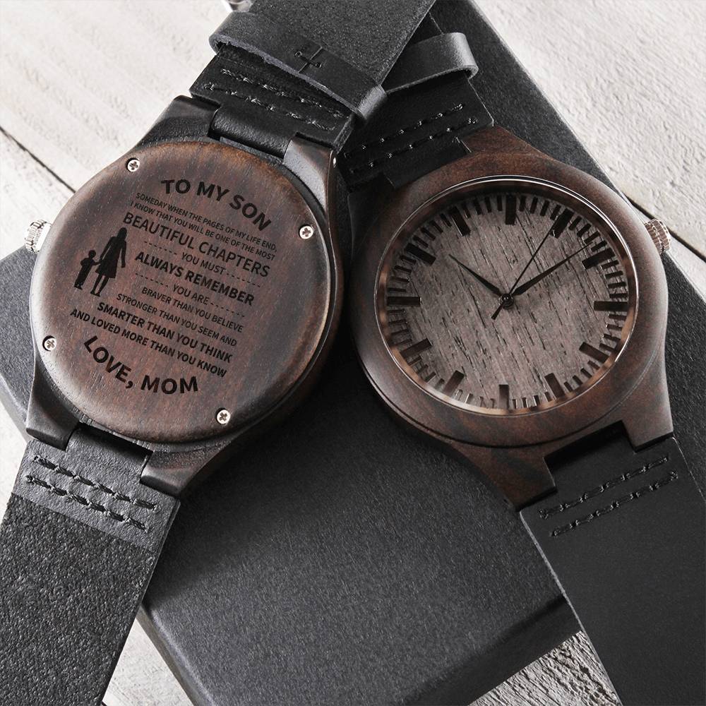 To My Son Watch - Love Mom - Personalized Watch - To My Son Wherever Your Journey In Life From Mom Engraved Wooden Woo Engraved Wooden Watch