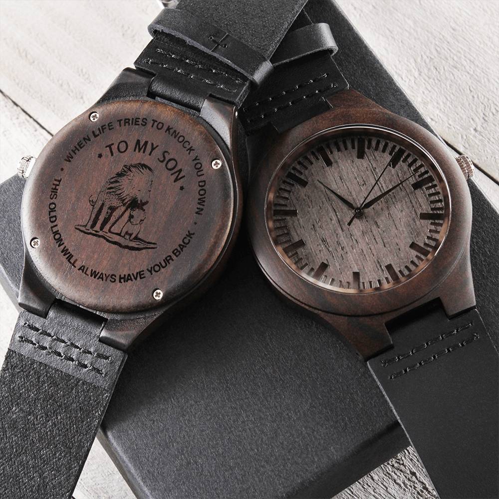 To My Son Watch - This Old Lion Will Always Have Your Back - Happy Fathers Day To My Awesome Dad - Father's Day Gift F Engraved Wooden Watch