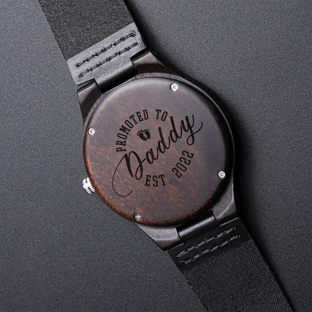 Promoted To Daddy Engraved Black Wooden Watch Father's Day Watch Dad Gift Gift For Father Personalized Watch Dads Gift Engraved Wooden Watch