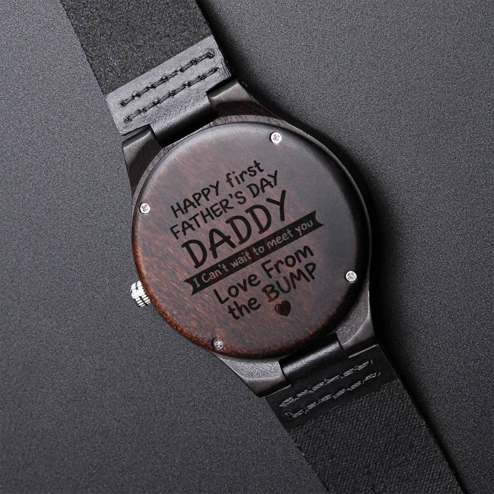 Happy Father's Day From The Bump Watch To Daddy From The Bump Card First Father's Day Card Personalized Watch Dads Gif1 Engraved Wooden Watch