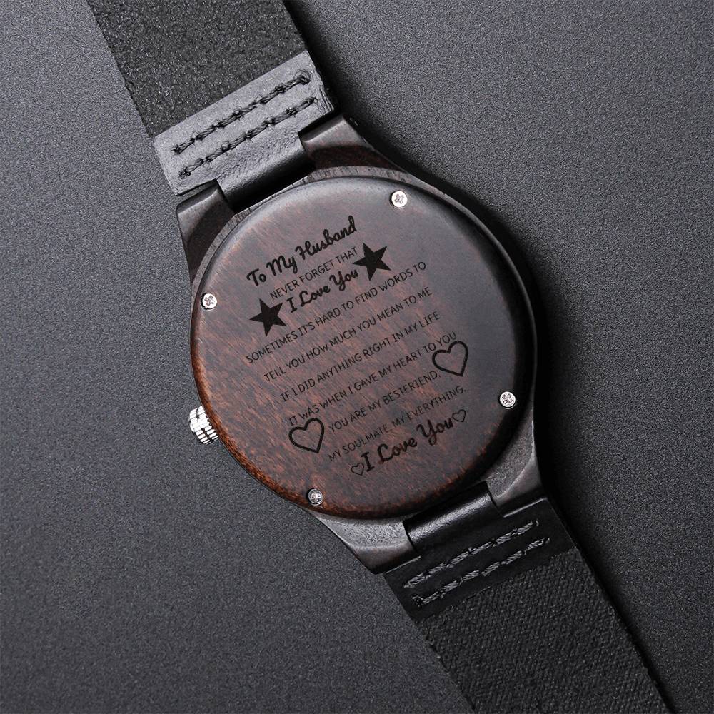 To My Husband I Love You Wedding Gifts Engraved Design Black Chronograph Watch For Men Gifts For Dad Gifts For Son Gif Engraved Wooden Watch