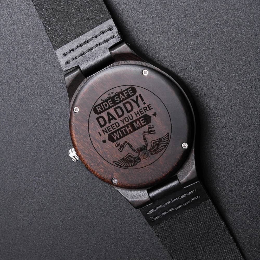 Daddy - Engraved Stainless Steel Watch Biker Dad Engraved Wrist Watch Biker Lover Gift For Dad Birthday Christmas Fath Engraved Wooden Watch