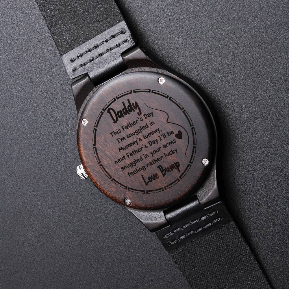 Daddy From The Bump Engraved Watch - New Dad Gift - 1St Fathers Day - Father's Day Watch For New Dad - Partner From B Engraved Wooden Watch