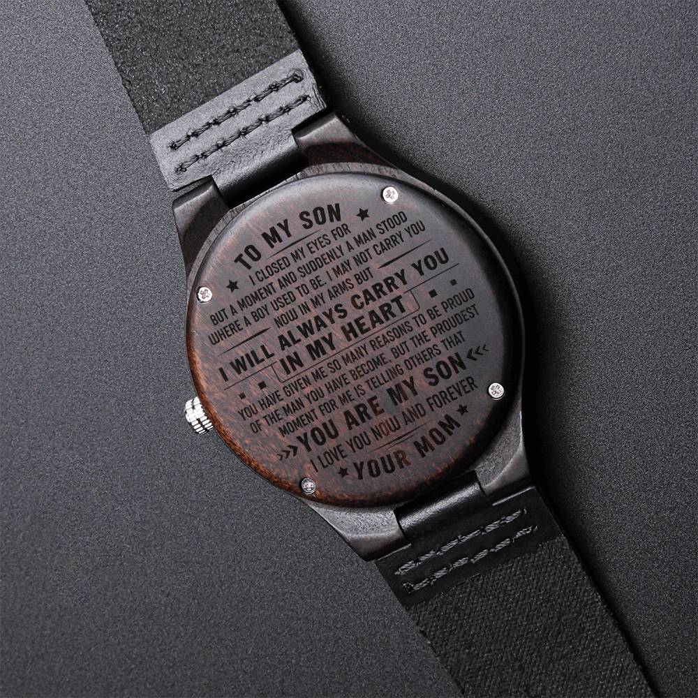 To My Son Wooden Watch Gift For Son From Mom Son Birthday Graduation Gift Engraved Wooden Watch