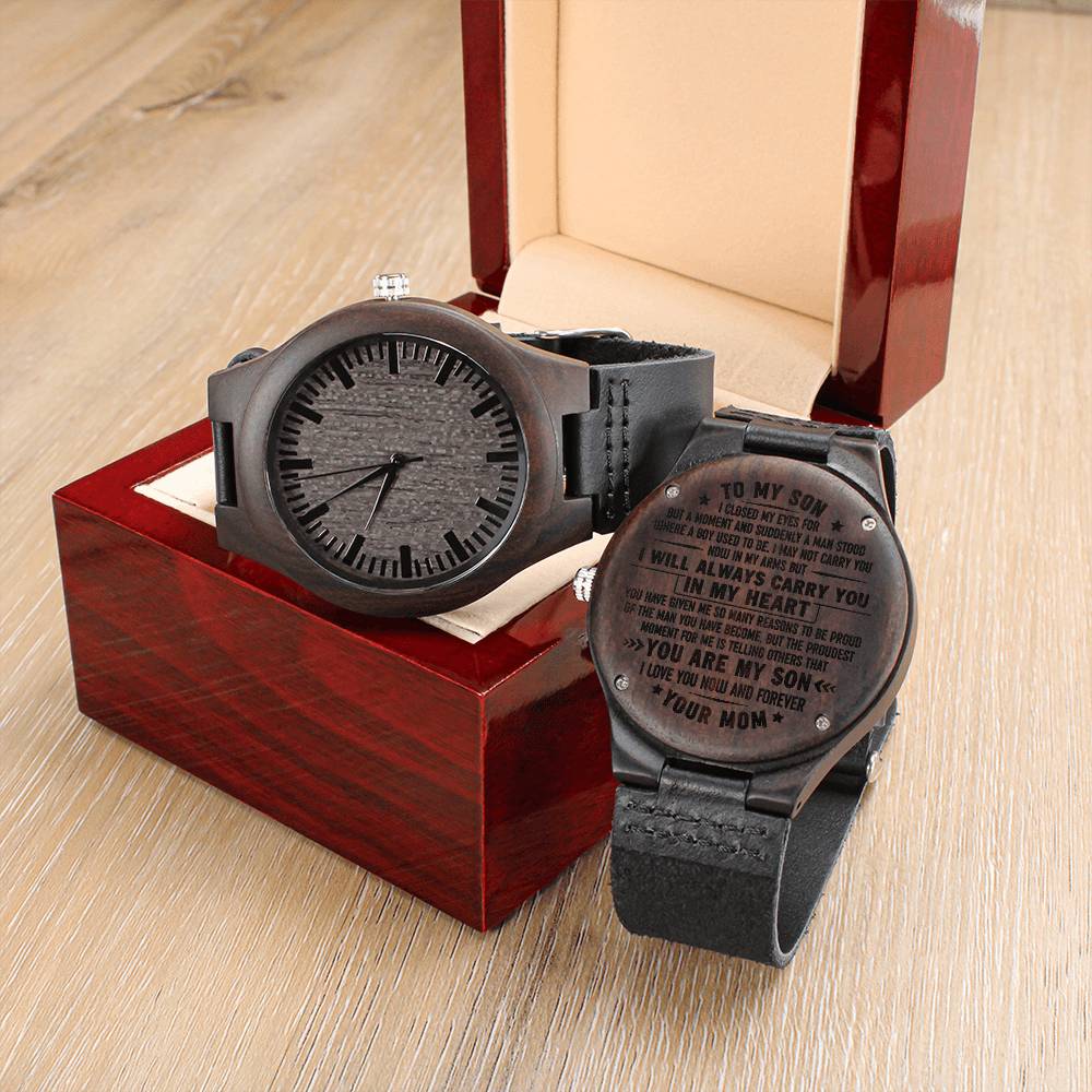 To My Son Wooden Watch Gift For Son From Mom Son Birthday Graduation Gift1 Engraved Wooden Watch