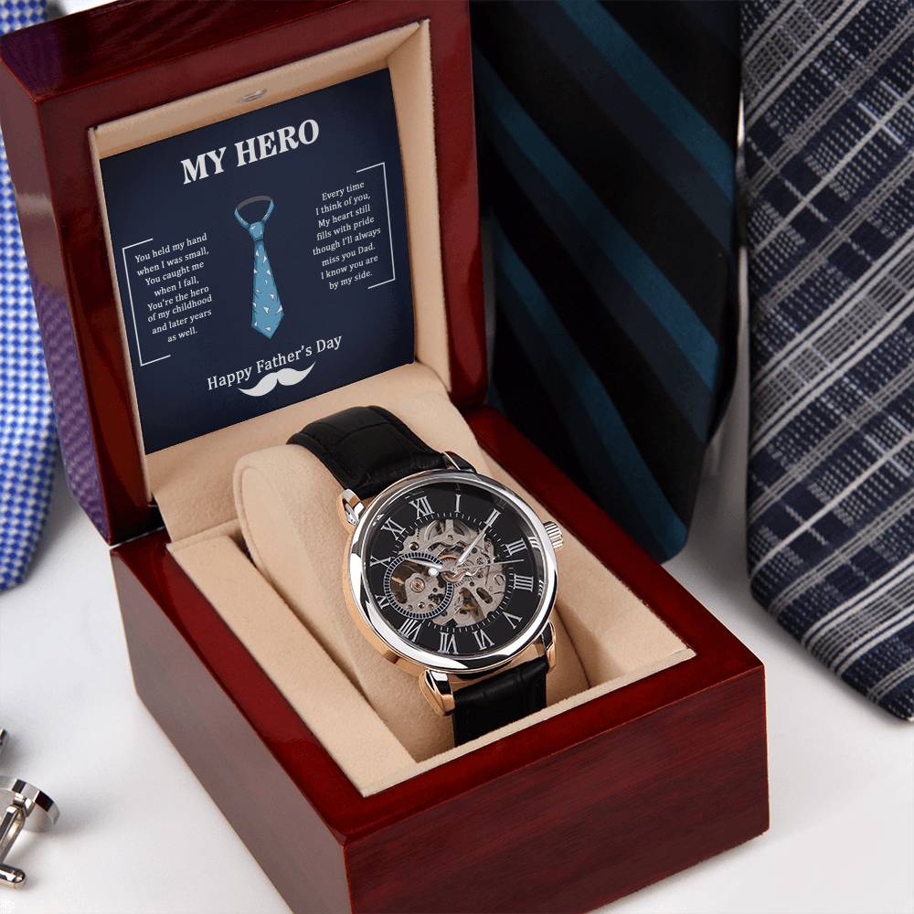 To My Dad - My Hero  Openwork Watch For Dad From Daughter Father's Day Gift Dad Birthday Watch
