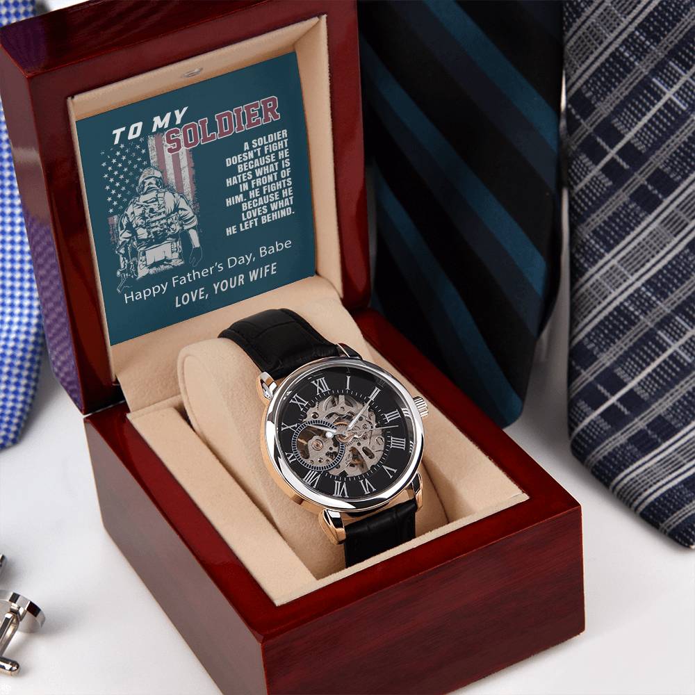 To My Soldier Watch With Message Card Openwork Watch For Soldier Dad Father's Day Gift For Military Dad Father's Day Gift Watch From Wife