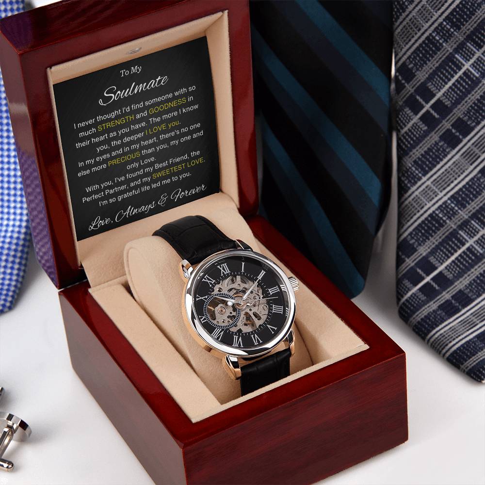 To My Soulmate Love You Forever Personalized Openwork Watches Gift With Card