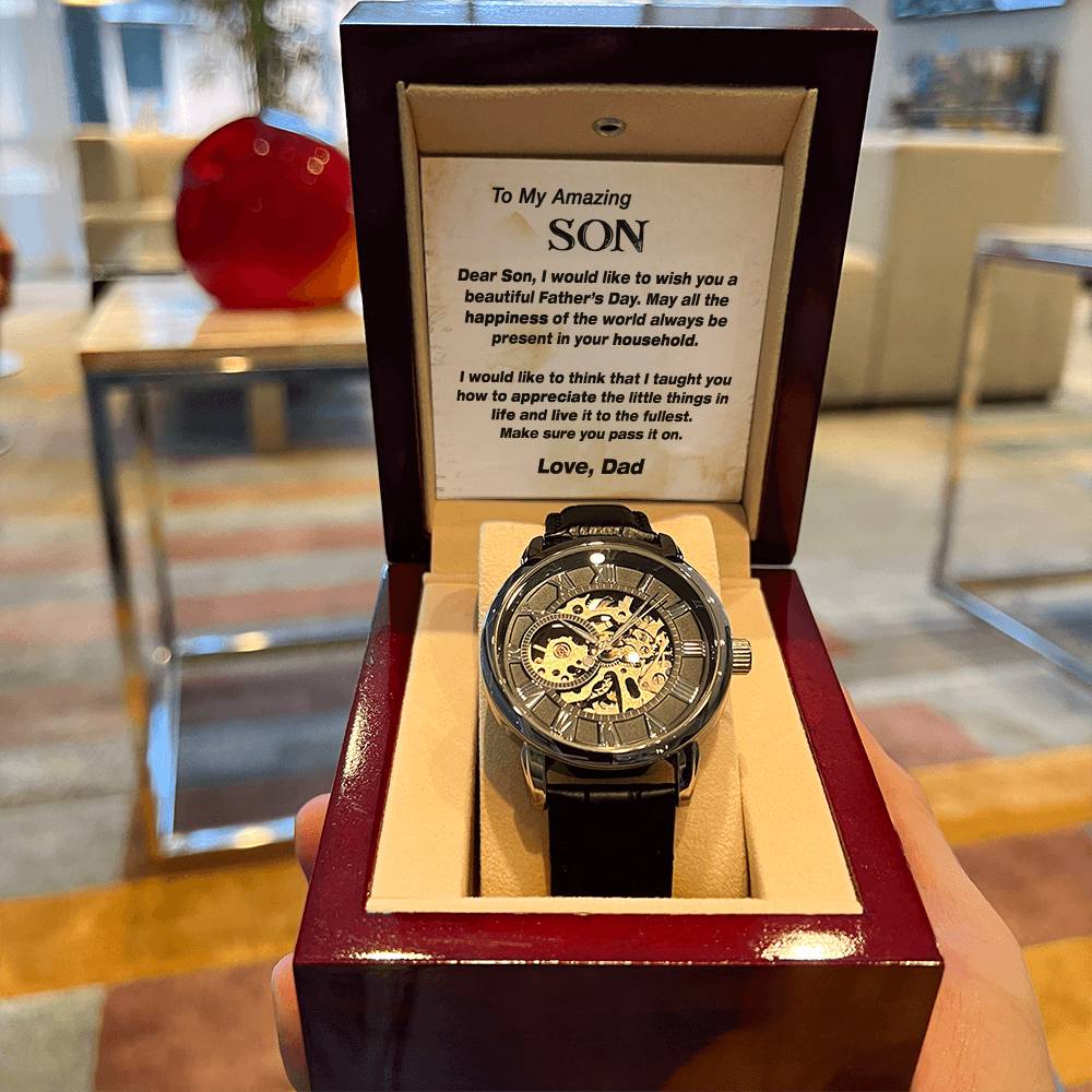 To My Amazing Son Gift Watch Openwork Watch For Son Father's Day Gift Watch With Message Card From Dad Father's Day Gift To Son From Father