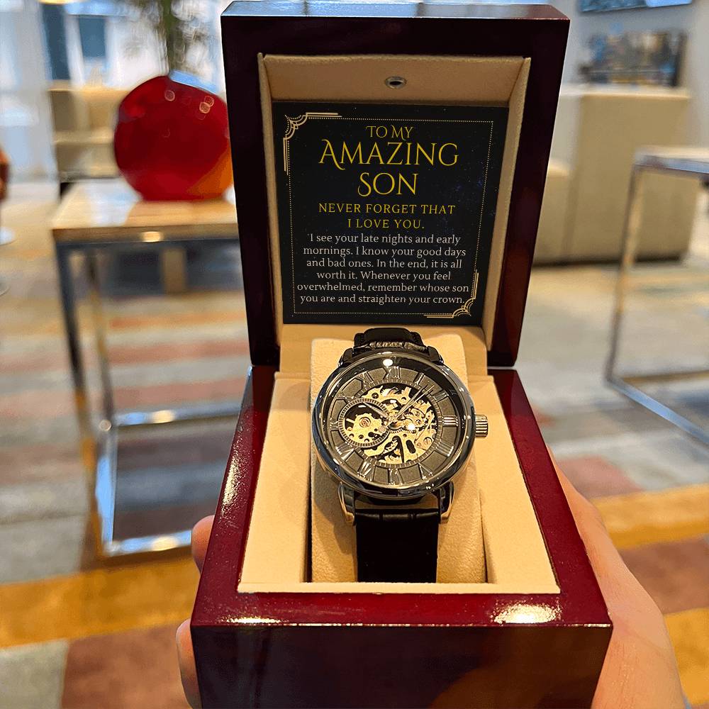To My Amazing Son Gift, Straighten Your Crown Encouragement Men Openwork Watches