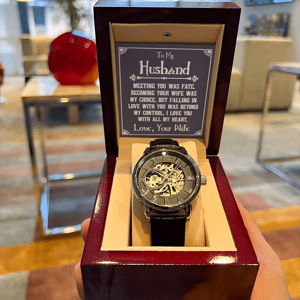To My Husband - Meeting You Was Fate - Men's Openwork Watch - Gift For Husband