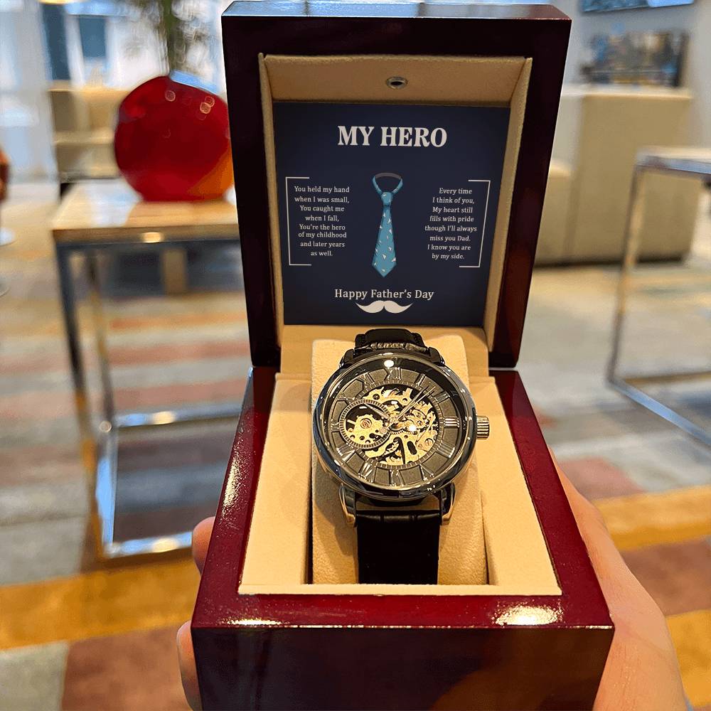 To My Dad - My Hero  Openwork Watch For Dad From Daughter Father's Day Gift Dad Birthday Watch