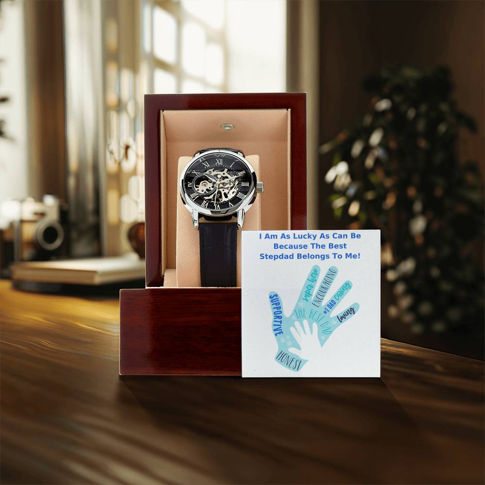 Lucky As Can Be The Best Stepdad Belongs To Me - Gifts For Stepdad - Fathers Day Stepdad Gifts Openwork Watch