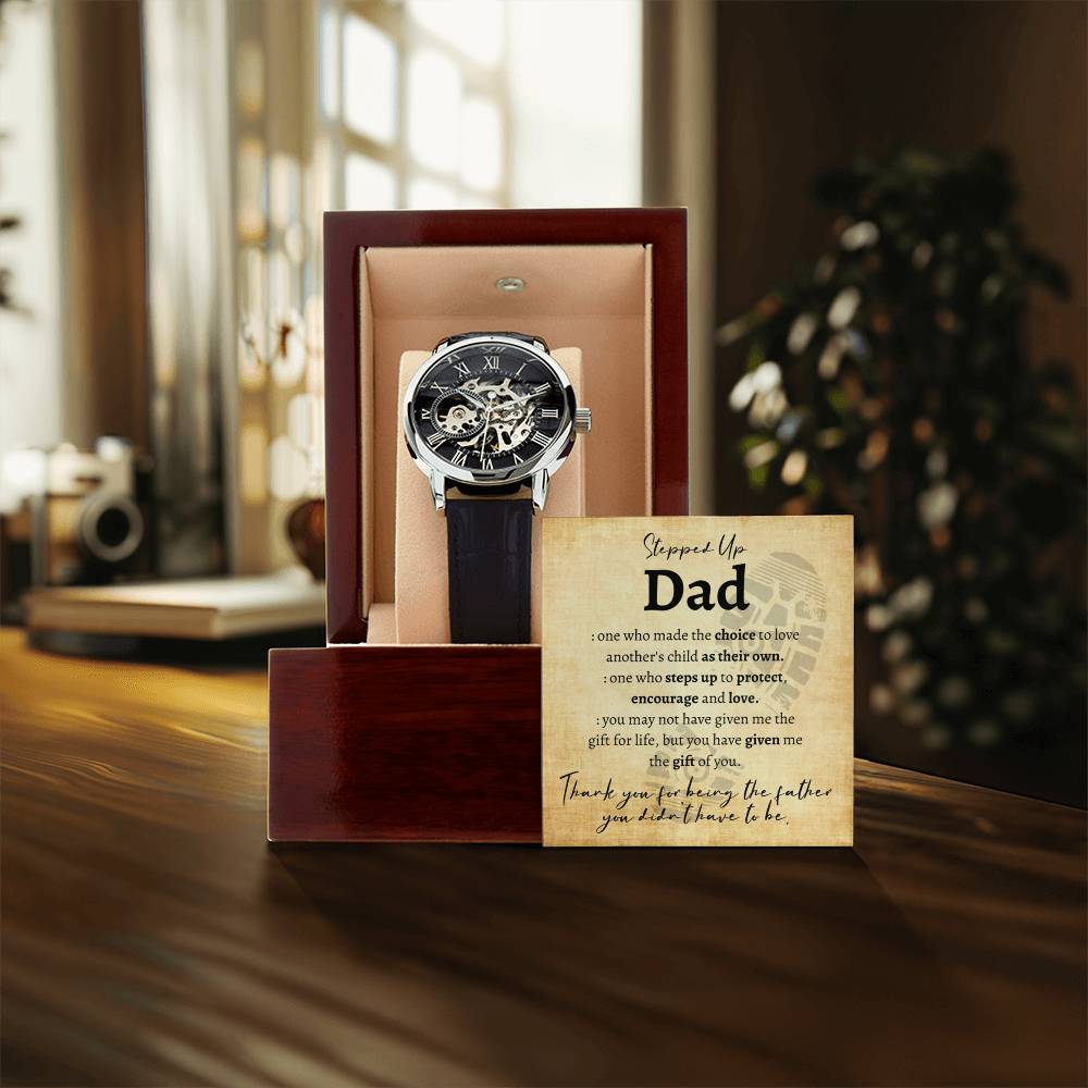 Step Dad Fathers Day Gift From Stepson Stepdaughter Luxury Watch W Genuine Leather Strap Gift For Bonus Dad Step Father Wedding Gift Openwork Watch