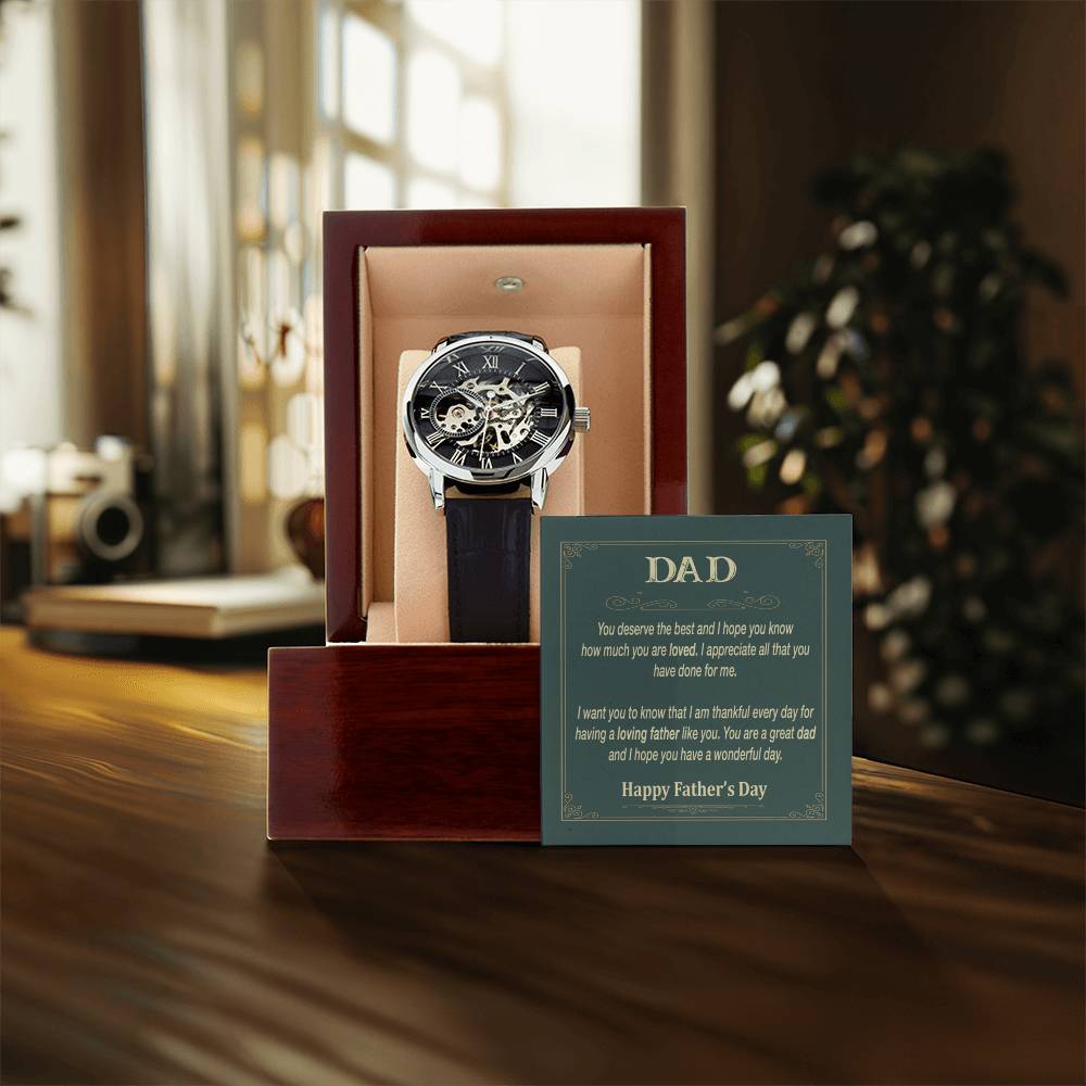 To My Dad Watch With Message Card Openwork Watch For Father's Day Gift Watch For Dad From Children