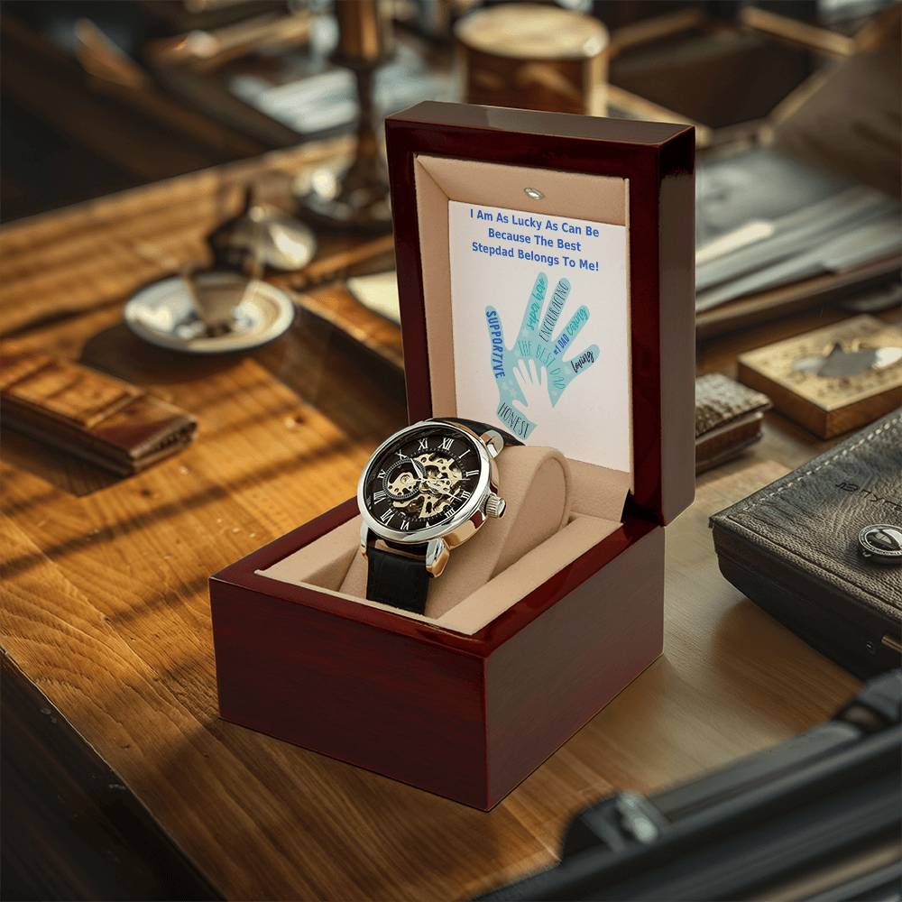 Lucky As Can Be The Best Stepdad Belongs To Me - Gifts For Stepdad - Fathers Day Stepdad Gifts Openwork Watch