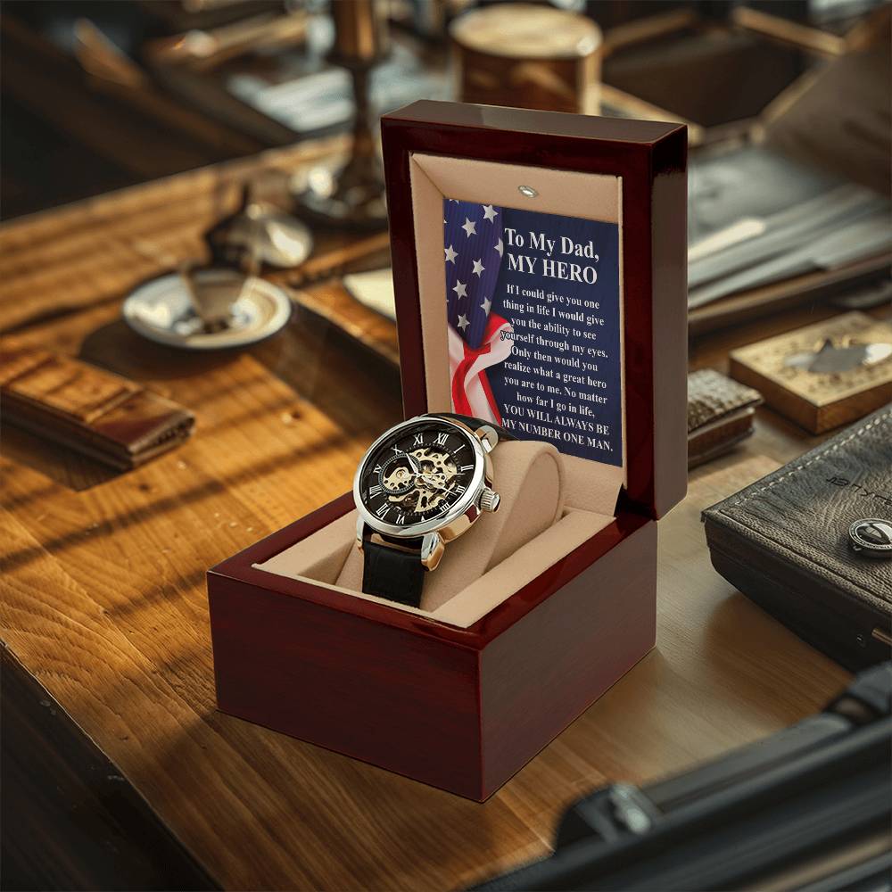 Gift For Dad Fathers Day Gift From Daughter Openwork Watch Gift For Men To My Dad Birthday Gift From Son