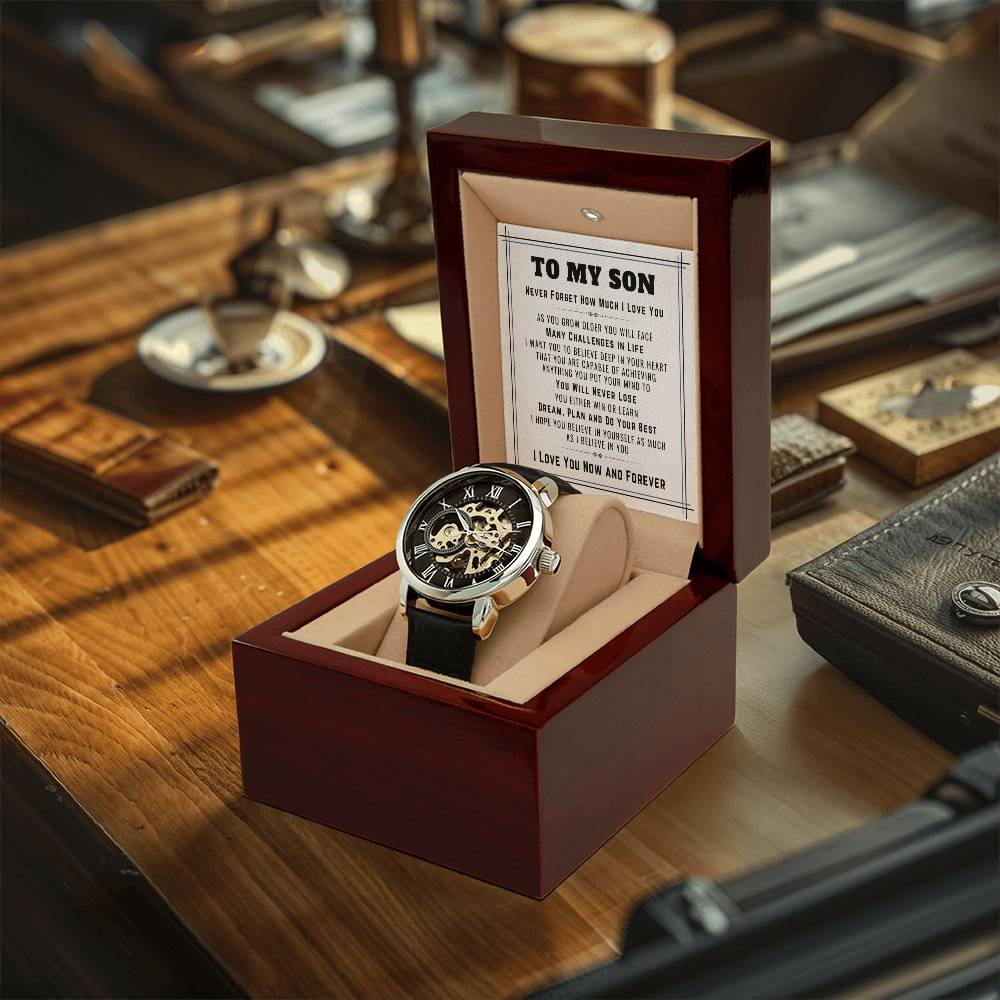 To My Son Openwork Watches From Mom And Dad, Believe In Yourself, Dream, Plan And Do Your Best