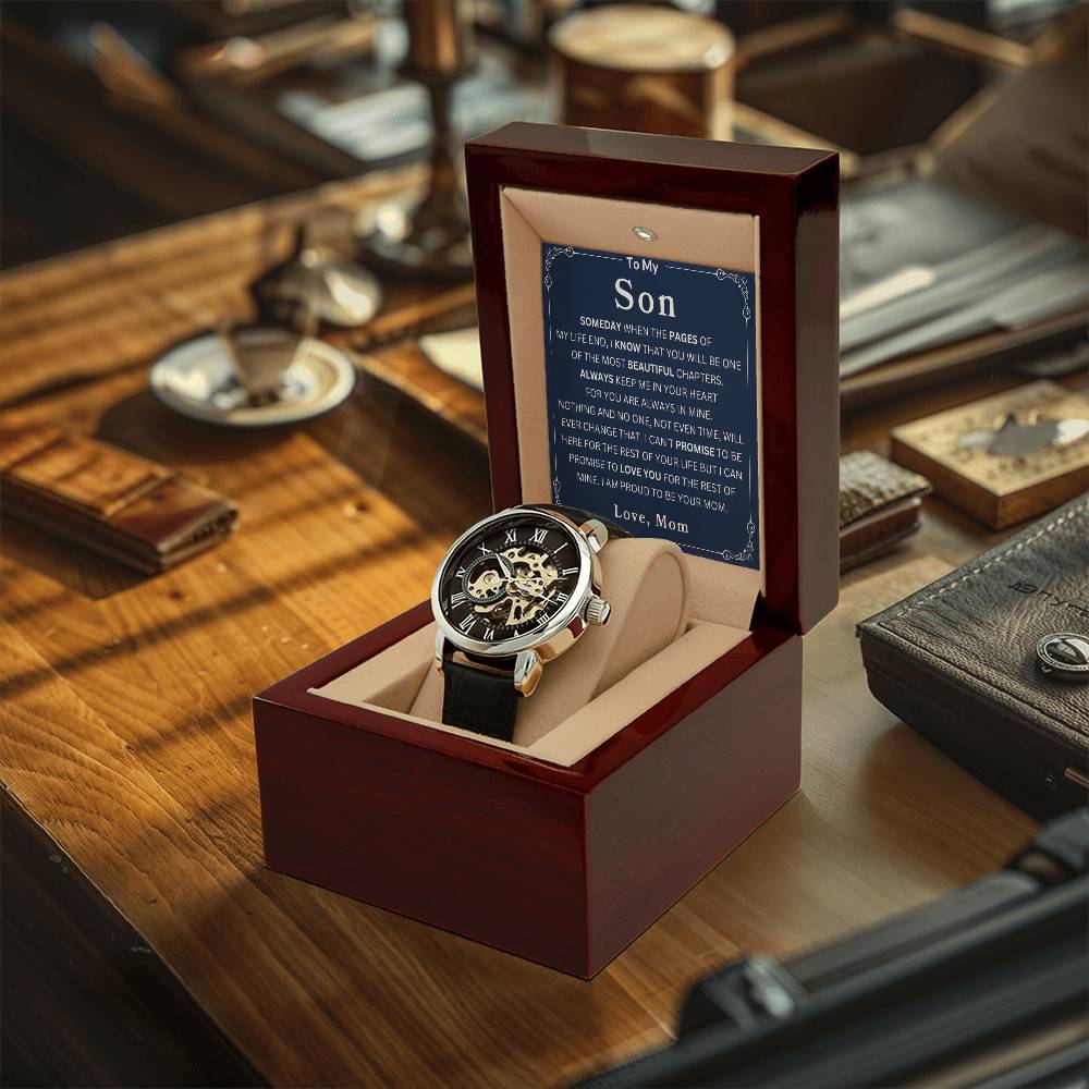 To My Son Always Keep Me In Your Heart For You Are Always In Mine Love, Mom Love You Forever Men's Openwork Watches