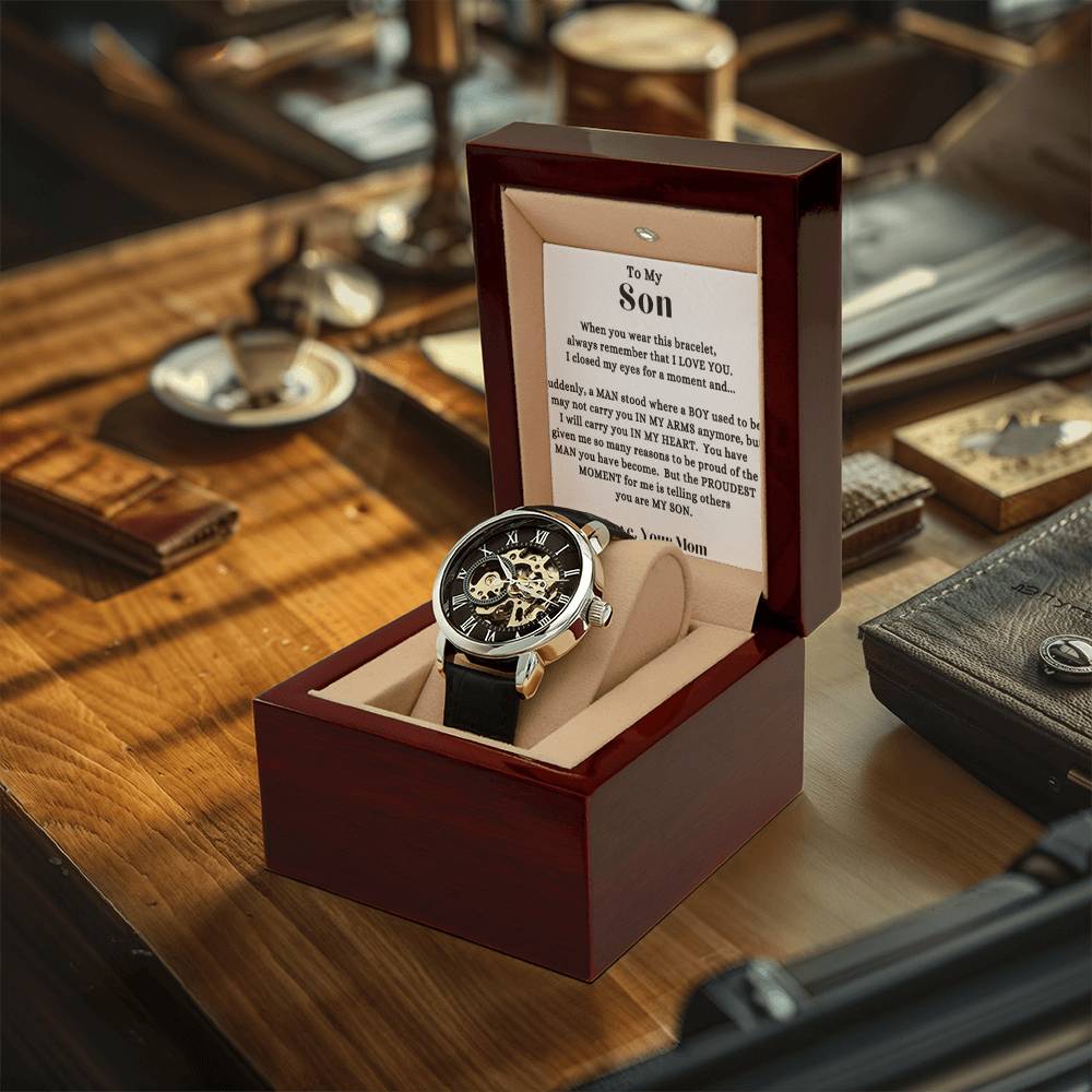 Mom - To My Son - I Will Carry You In My Heart - Gift To Son From Mom - Openwork Watches - Birthday - Graduation - Holiday Gift