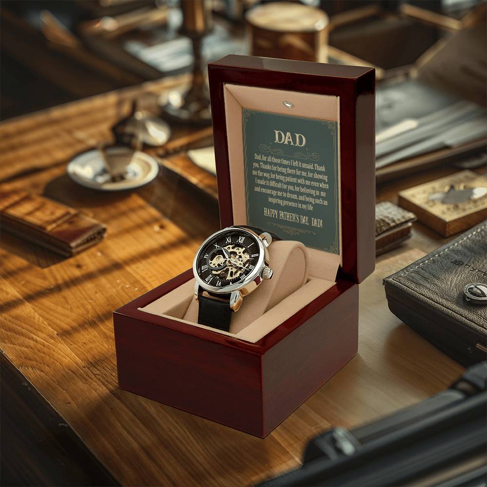 Wrist Watch For Dad Men's Openwork Watch Father's Day Gift From Daughter Gift From Son Dad Father's Day Gift Watch With Message Card