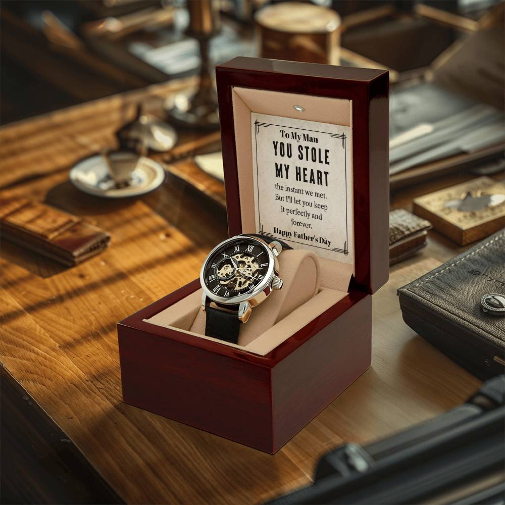 To My Man  Happy Father's Day  You Stole My Heart  Men's Openwork Watch